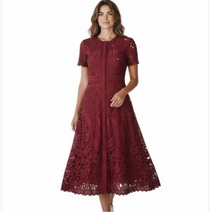 ANTONIO MELANI Burgundy Lace Midi Dress